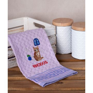 Σετ 12 τεμαχίων ποτηρόπανα γκοφρέ (50cm x 70cm) λιλά γάτα RHODES