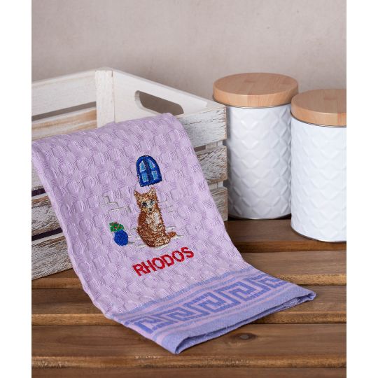 Σετ 12 τεμαχίων ποτηρόπανα γκοφρέ (50cm x 70cm) λιλά γάτα RHODES