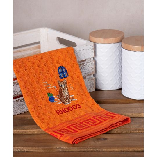 Σετ 12 τεμαχίων ποτηρόπανα γκοφρέ (50cm x 70cm) πορτοκαλί γάτα RHODES