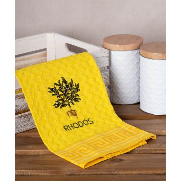 Σετ 12 τεμαχίων ποτηρόπανα γκοφρέ (50cm x 70cm) κίτρινο γλάστρα RHODES