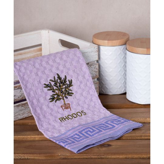 Σετ 12 τεμαχίων ποτηρόπανα γκοφρέ (50cm x 70cm) λιλά γλάστρα RHODES