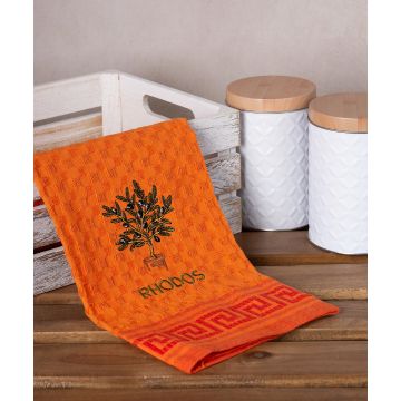 Σετ 12 τεμαχίων ποτηρόπανα γκοφρέ (50cm x 70cm) πορτοκαλί γλάστρα RHODES