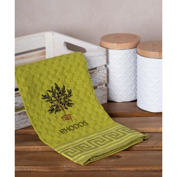 Σετ 12 τεμαχίων ποτηρόπανα γκοφρέ (50cm x 70cm) πράσινο γλάστρα RHODES