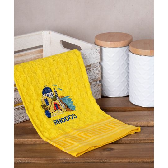 Σετ 12 τεμαχίων ποτηρόπανα γκοφρέ (50cm x 70cm) κίτρινο εκκλησία RHODES