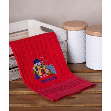 Σετ 12 τεμαχίων ποτηρόπανα γκοφρέ (50cm x 70cm) κόκκινη εκκλησία RHODES