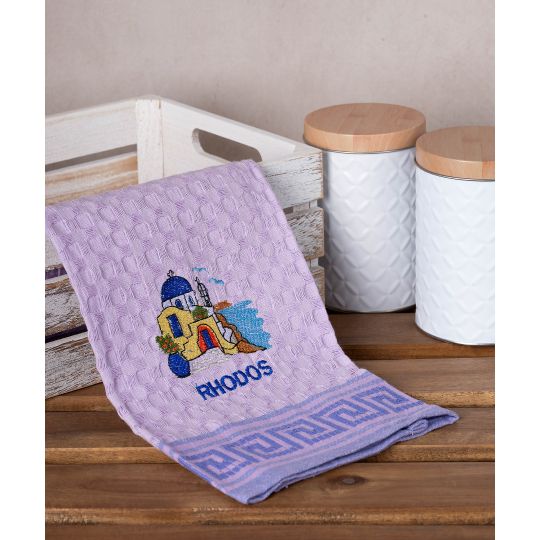 Σετ 12 τεμαχίων ποτηρόπανα γκοφρέ (50cm x 70cm) λιλά εκκλησία RHODES