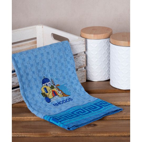 Σετ 12 τεμαχίων ποτηρόπανα γκοφρέ (50cm x 70cm) μπλέ εκκλησία RHODES