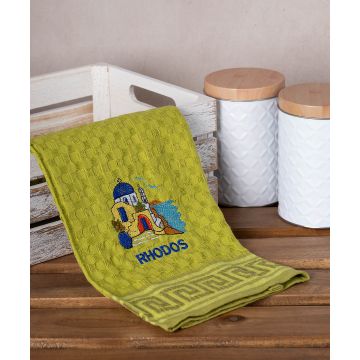 Σετ 12 τεμαχίων ποτηρόπανα γκοφρέ (50cm x 70cm) πράσινη εκκλησία RHODES