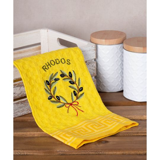 Σετ 12 τεμαχίων ποτηρόπανα γκοφρέ (50cm x 70cm) κίτρινο στεφάνι RHODES