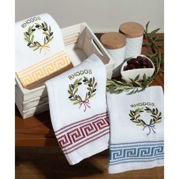 Σετ 12 τεμαχίων ποτηρόπανα (50cm x 70cm) στεφάνι RHODES