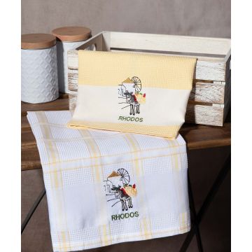 Σετ 2 τεμαχίων ποτηρόπανα (50cm x 70cm) ανεμόμυλος κίτρινο RHODES