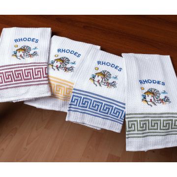 Σετ 12 τεμαχίων ποτηρόπανα (45cm x 65cm) ανεμόμυλος RHODES