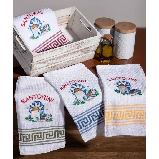 Σετ 12 τεμαχίων ποτηρόπανα (50cm x 70cm) ανεμόμυλος SANTORINI