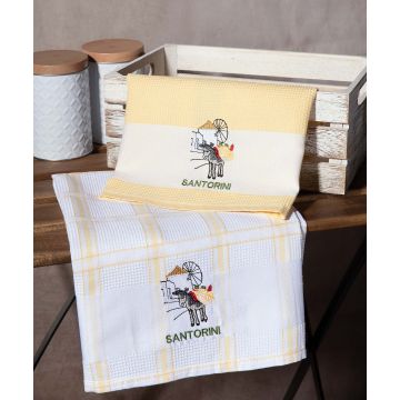 Σετ 2 τεμαχίων ποτηρόπανα (50cm x 70cm) ανεμόμυλος κίτρινο SANTORINI