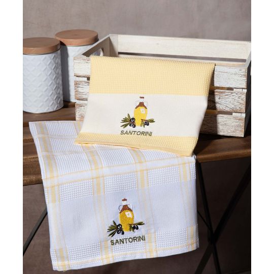 Σετ 2 τεμαχίων ποτηρόπανα (50cm x 70cm) μπουκάλι κίτρινο SANTORINI