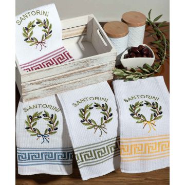 Σετ 12 τεμαχίων ποτηρόπανα (50cm x 70cm) στεφάνι SANTORINI