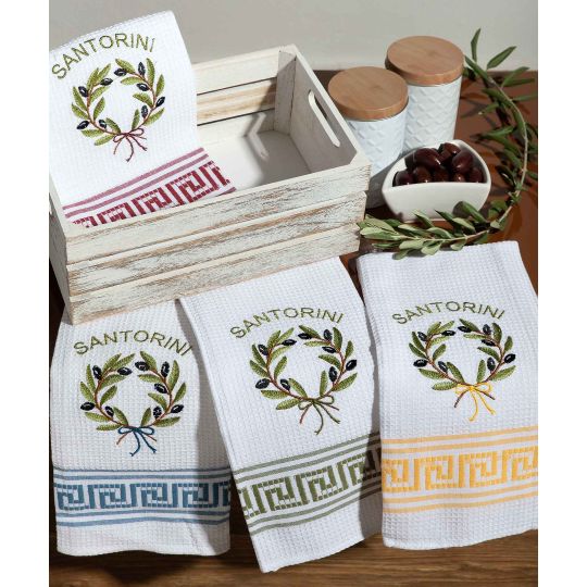 Σετ 12 τεμαχίων ποτηρόπανα (50cm x 70cm) στεφάνι SANTORINI