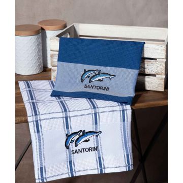 Σετ 2 τεμαχίων ποτηρόπανα (50cm x 70cm) μπλέ δελφίνι SANTORINI