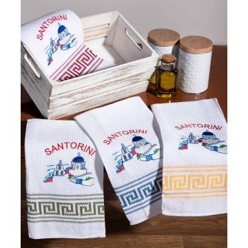 Σετ 12 τεμαχίων ποτηρόπανα (50cm x 70cm) εκκλησία SANTORINI
