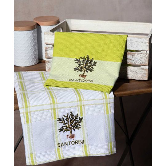 Σετ 2 τεμαχίων ποτηρόπανα (50cm x 70cm) γλάστρα πράσινο SANTORINI