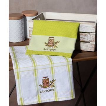 Σετ 2 τεμαχίων ποτηρόπανα (50cm x 70cm) βάζο πράσινο SANTORINI
