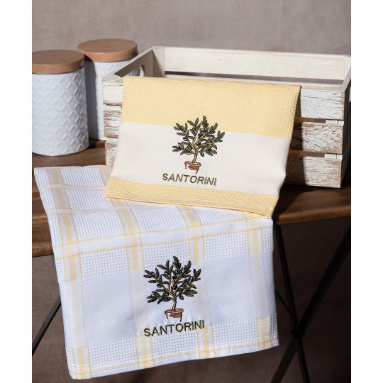 Σετ 2 τεμαχίων ποτηρόπανα (50cm x 70cm) γλάστρα κίτρινο SANTORINI