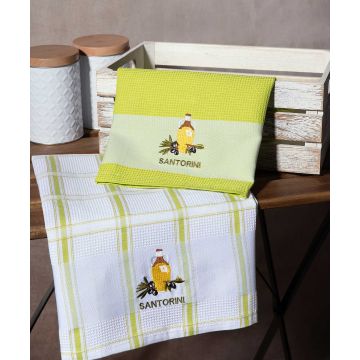 Σετ 2 τεμαχίων ποτηρόπανα (50cm x 70cm) μπουκάλι πράσινο SANTORINI