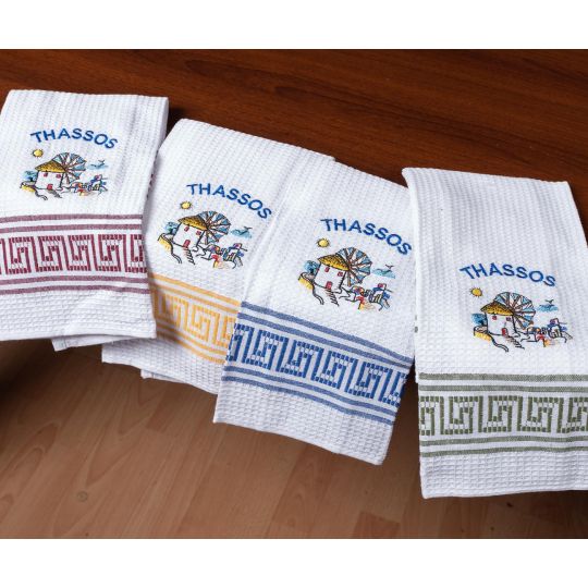 Σετ 12 τεμαχίων ποτηρόπανα (45cm x 65cm) ανεμόμυλος THASSOS