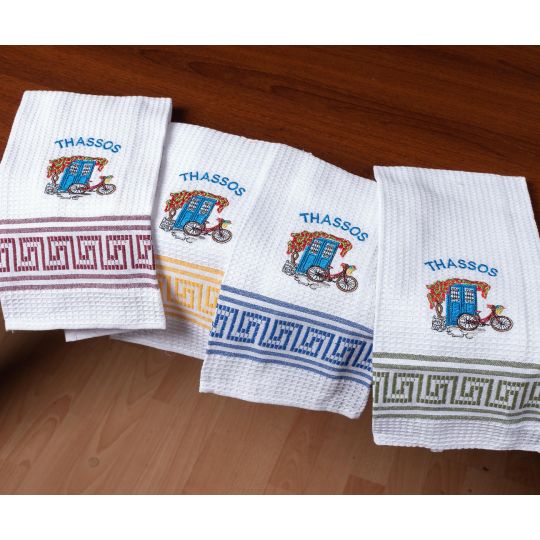 Σετ 12 τεμαχίων ποτηρόπανα (45cm x 65cm) ποδήλατο THASSOS