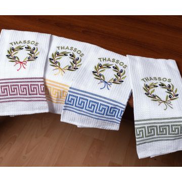 Σετ 12 τεμαχίων ποτηρόπανα (45cm x 65cm) στεφάνι THASSOS