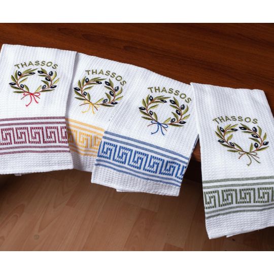 Σετ 12 τεμαχίων ποτηρόπανα (45cm x 65cm) στεφάνι THASSOS