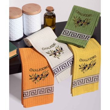 Σετ 12 τεμαχίων ποτηρόπανα (45cm x 65cm) κλαδί ελιάς χρωματιστό CHALKIDIKI