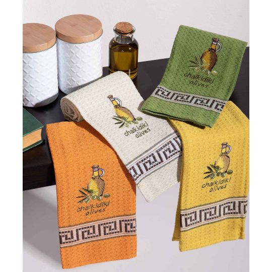 Σετ 12 τεμαχίων ποτηρόπανα (45cm x 65cm) μπουκάλι λάδι CHALKIDIKI