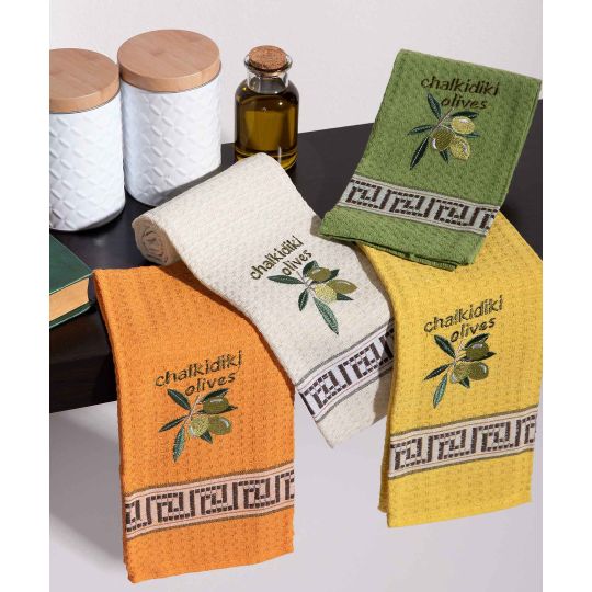 Σετ 12 τεμαχίων ποτηρόπανα (45cm x 65cm) καρπός ελιάς CHALKIDIKI