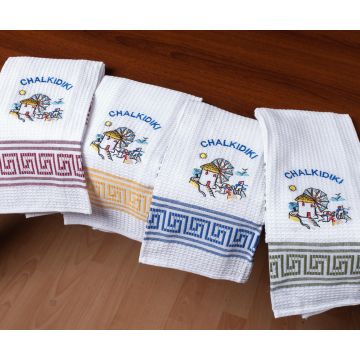 Σετ 12 τεμαχίων ποτηρόπανα (45cm x 65cm) ανεμόμυλος CHALKIDIKI