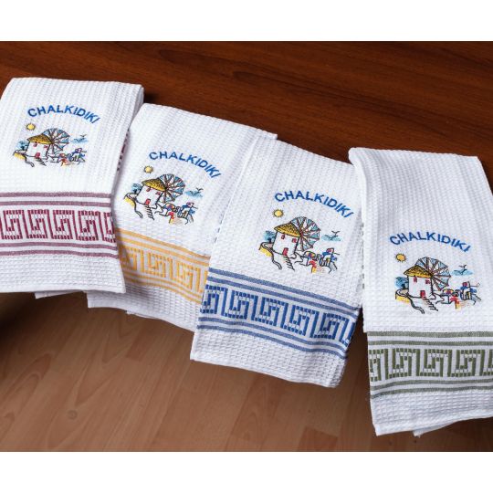 Σετ 12 τεμαχίων ποτηρόπανα (45cm x 65cm) ανεμόμυλος CHALKIDIKI