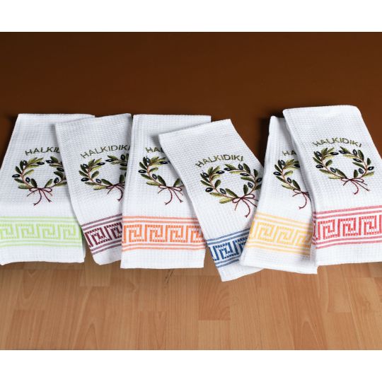 Σετ 12 τεμαχίων ποτηρόπανα (45cm x 65cm) στεφάνι CHALKIDIKI