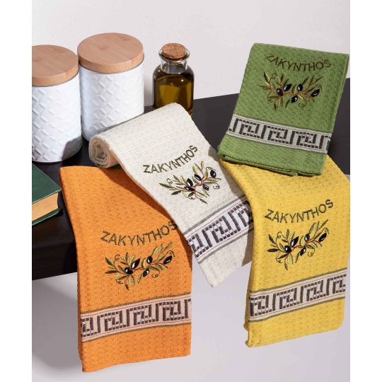 Σετ 12 τεμαχίων ποτηρόπανα (45cm x 65cm) κλαδί ελιάς χρωματιστό ΖΑΚΥΝΤΗΟΣ