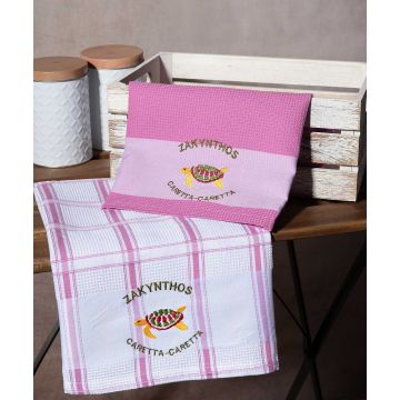 Σετ 2 τεμαχίων ποτηρόπανα (50cm x 70cm) ρόζ CARETA CARETA ZAKYNTHOS