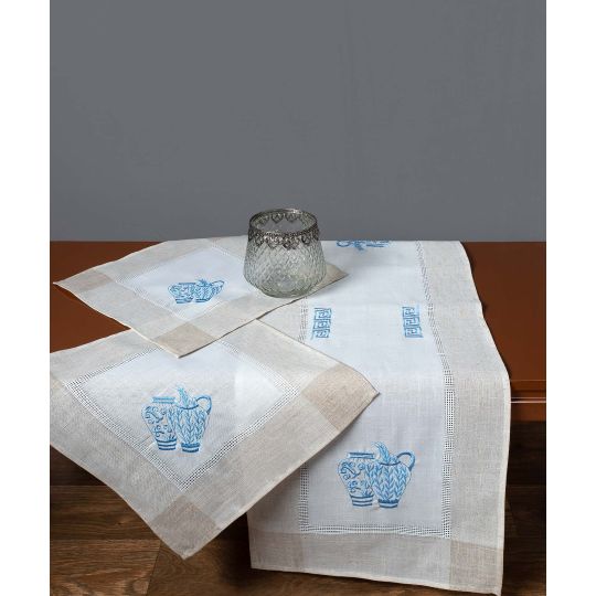 Τραπεζομάντηλο 3741 (160cm x 250cm) εκρού μπλέ