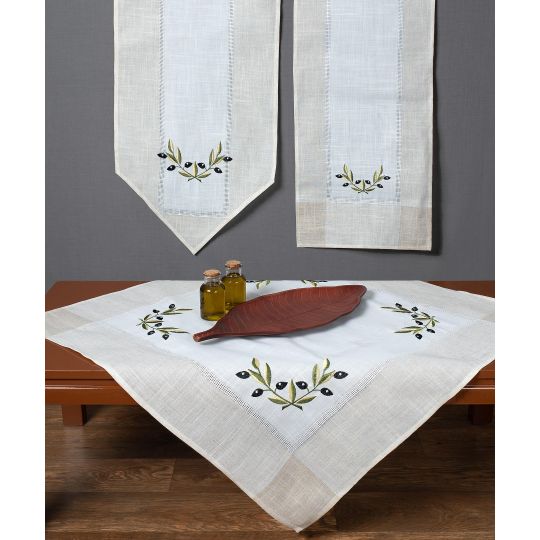 Τραπεζοκαρέ bg23a (135cm x 135cm) ivory με μαύρη ελιά