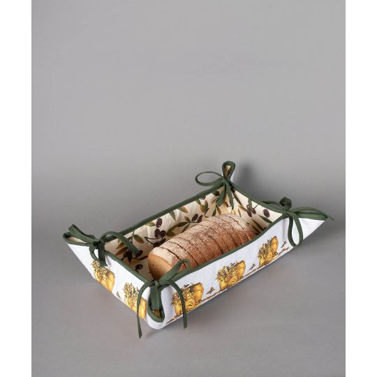 Βαμβακερή ψωμιέρα με στάμπα (33cm x 48cm) πυθάρι λευκή