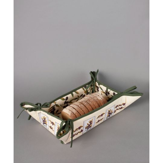 Βαμβακερή ψωμιέρα με στάμπα (33cm x 48cm) ελιά εκρού