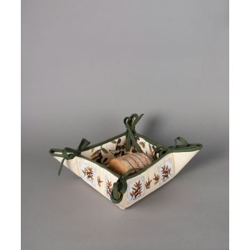 Βαμβακερή ψωμιέρα με στάμπα (35cm x 35cm) ελιά εκρού