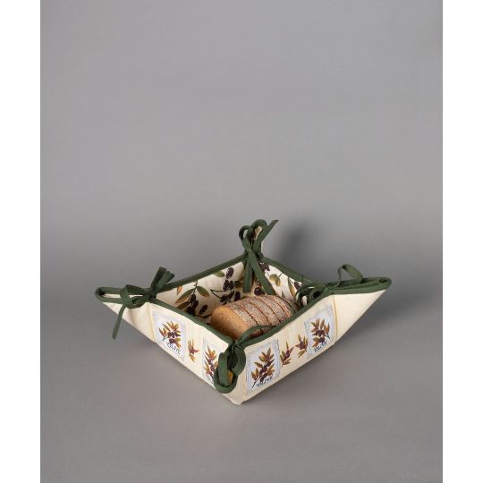 Βαμβακερή ψωμιέρα με στάμπα (35cm x 35cm) ελιά εκρού