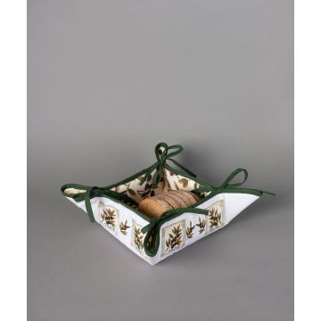 Βαμβακερή ψωμιέρα με στάμπα (35cm x 35cm) ελιά λευκή